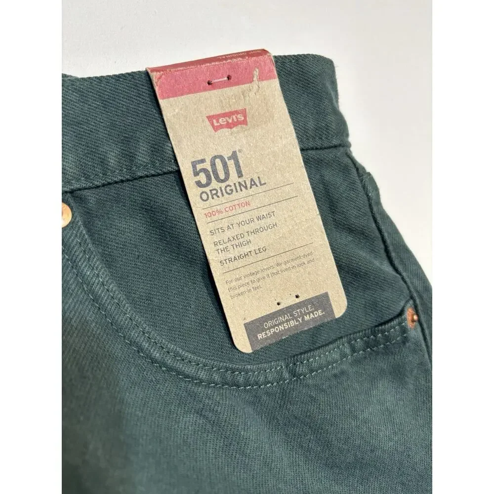 “Levi’s 501 Original Jeans Men’s 40x30 Green Garment Dyed NWT Straight Leg”